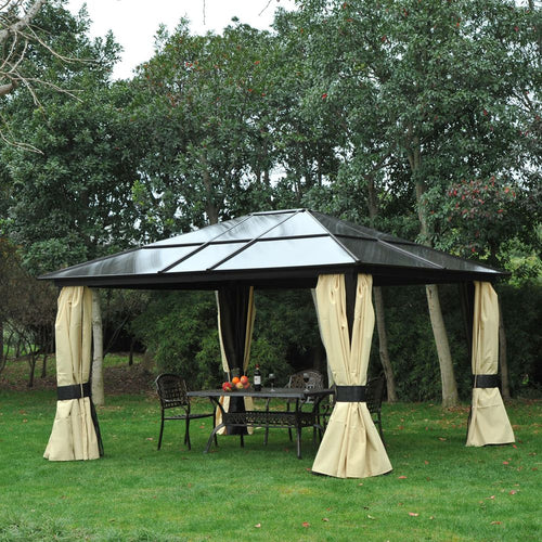 Outsunny Deluxe 4.3x3.6m Hardtop Gazebo with Curtains & Insect Screens