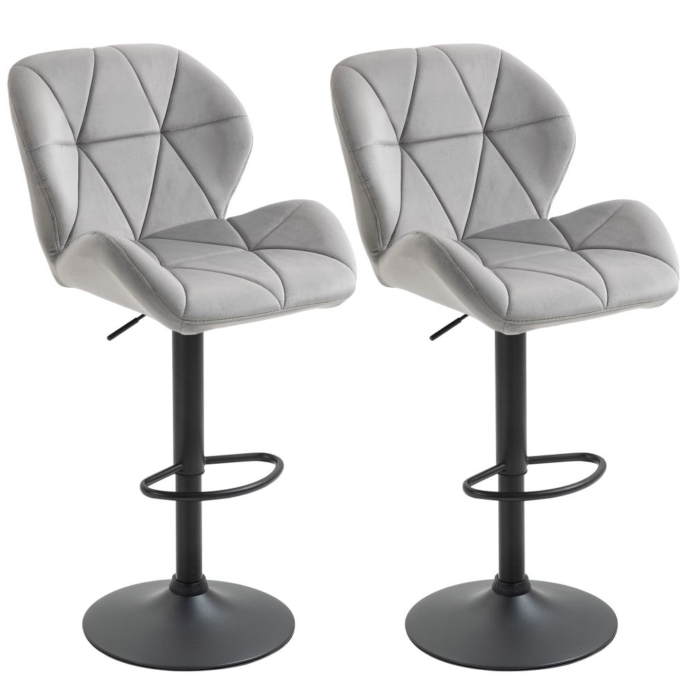 Stylish Adjustable Height Bar Stool Set of 2 - Light Grey Fabric Comfort