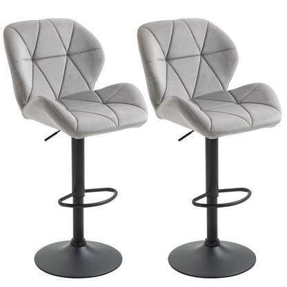 Stylish Adjustable Height Bar Stool Set of 2 - Light Grey Fabric Comfort