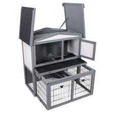 Load image into Gallery viewer, Deluxe 2-Tier Wooden Rabbit Hutch with Easy-Clean Tray &amp; Weather Protection
