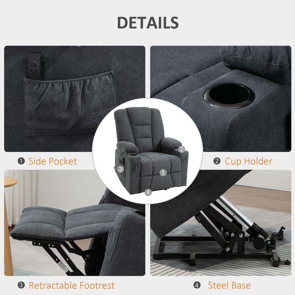 Elevate & Relax: Grey Lift Recliner Chair w/ Remote - Perfect for Seniors