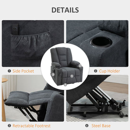 Elevate & Relax: Grey Lift Recliner Chair w/ Remote - Perfect for Seniors