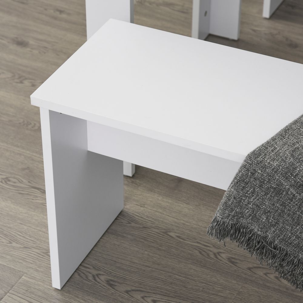Modern White 3-Piece Particle Board Dining Set with Space-Saving Benches