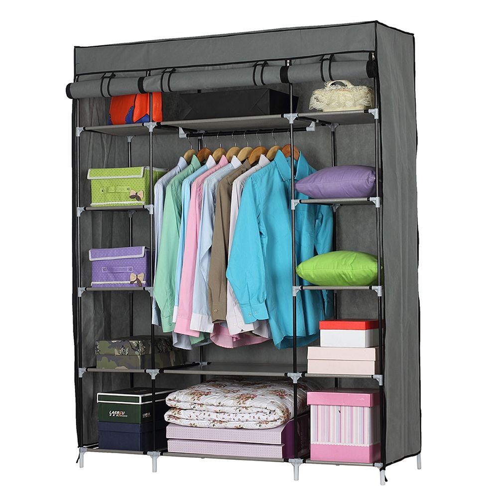 5-Layer 12-Compartment Non-woven Fabric Wardrobe Portable Closet Grey (133x46x170cm)