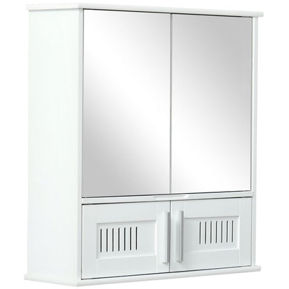 White Wall-Mounted Bathroom Mirror Cabinet with Double Doors & Storage