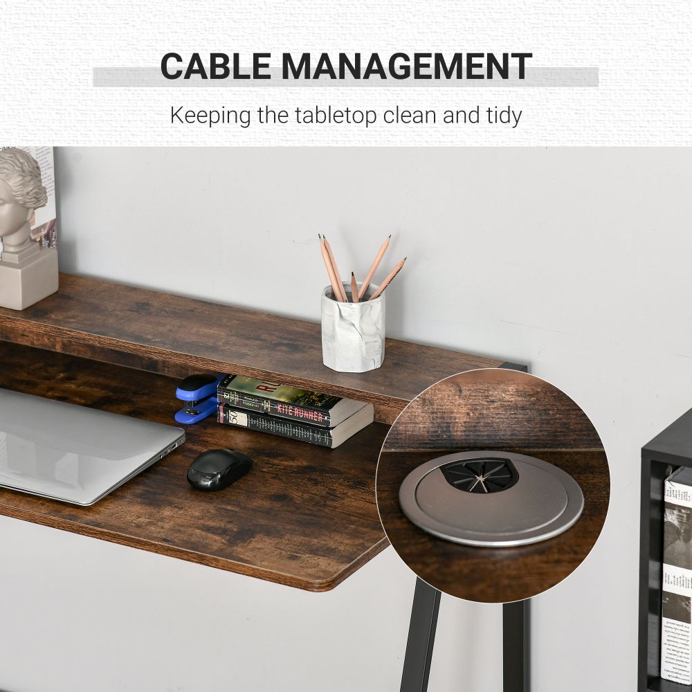 Rustic Brown Writing Desk & Workstation with Storage Shelf - Minimalist Elegance