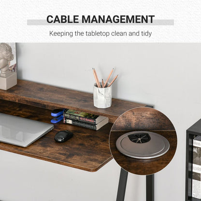 Rustic Brown Writing Desk & Workstation with Storage Shelf - Minimalist Elegance