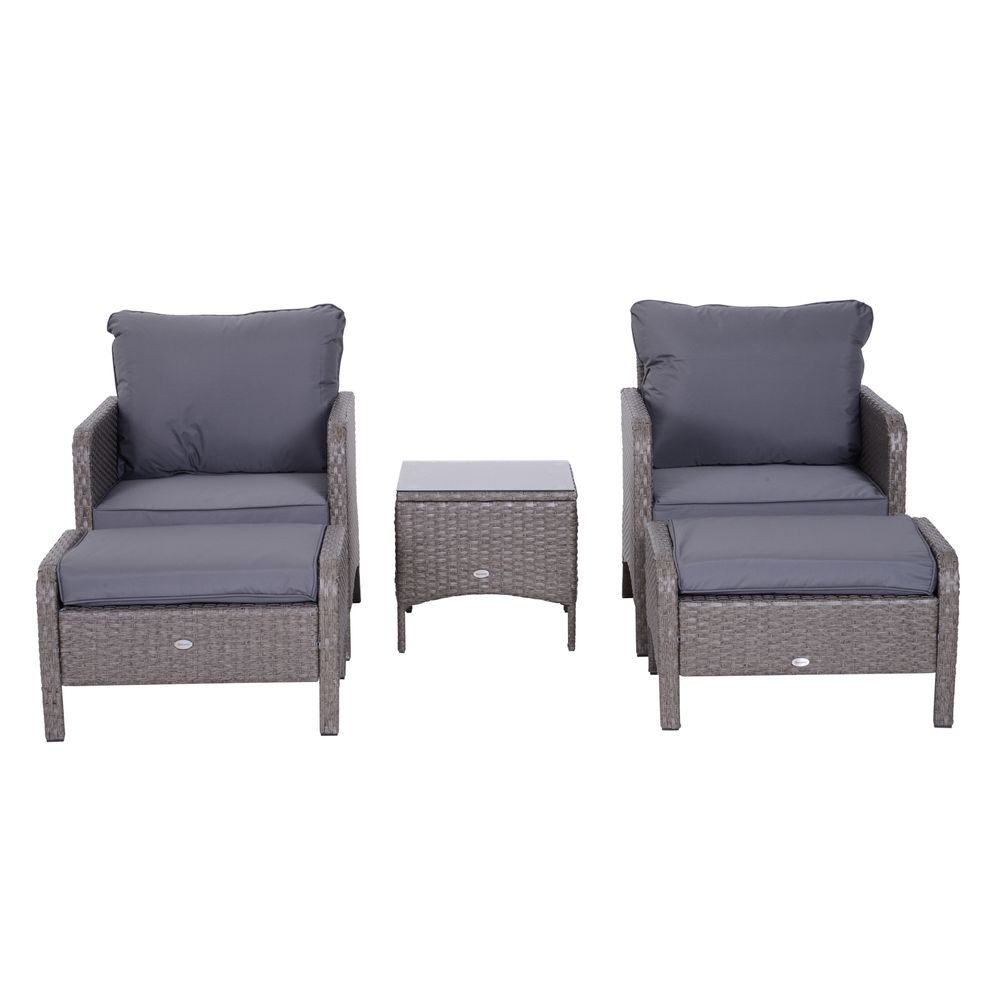 Stylish 5-Piece Grey Rattan Furniture Set with Steel Frame & Cushions