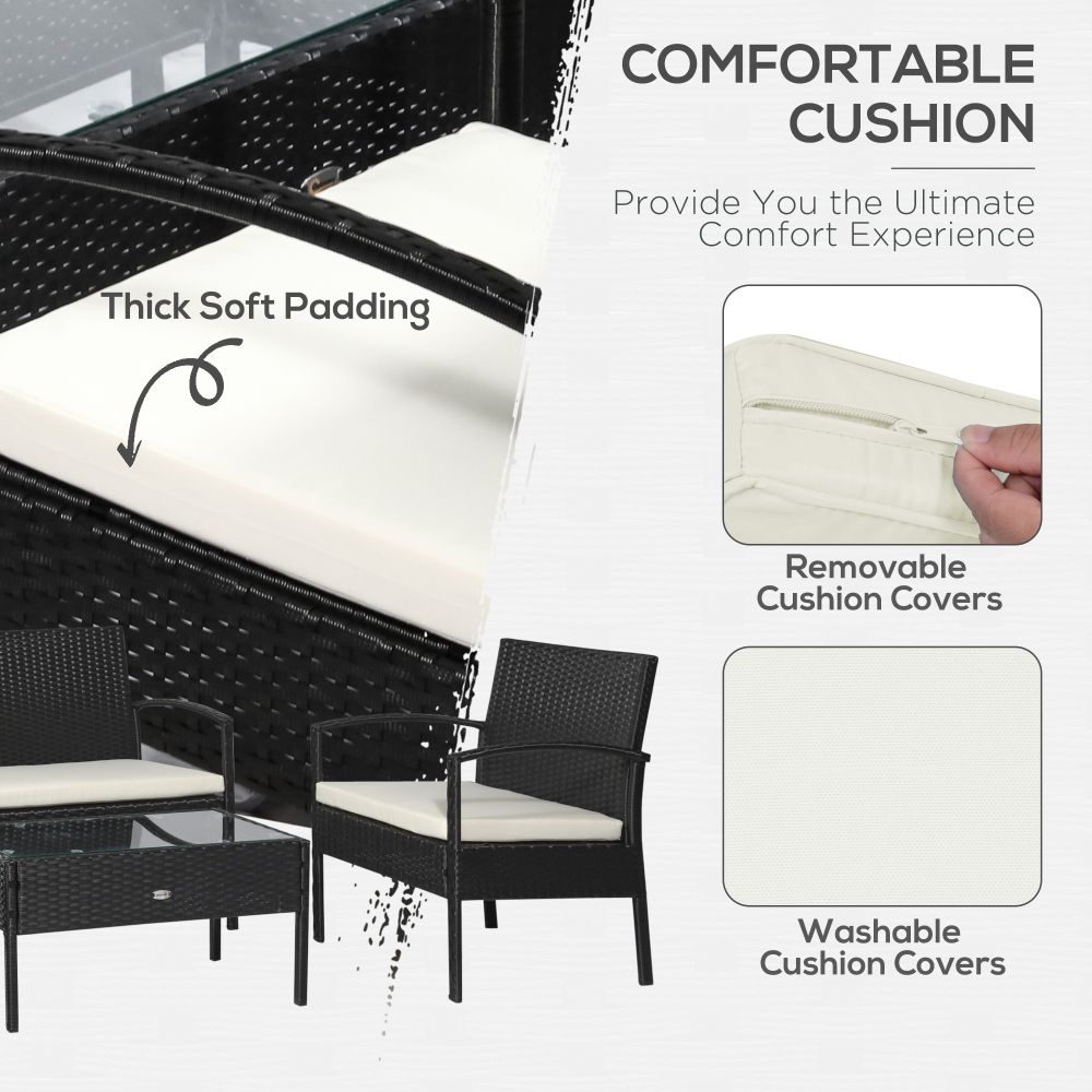 Elegant 4-Seater Rattan Garden Sofa Set with Cushions & Glass Table