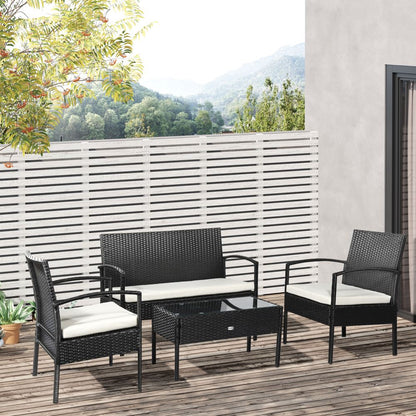 Elegant 4-Seater Rattan Garden Sofa Set with Cushions & Glass Table
