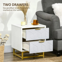 Load image into Gallery viewer, Elegant Art Deco Bedside Table with 2 Drawers &amp; Steel Frame - Chic Storage Solution
