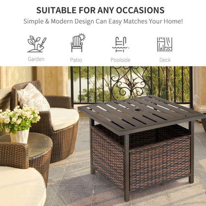 Outsunny Rattan Outdoor Coffee Table with Umbrella Hole & Storage Box