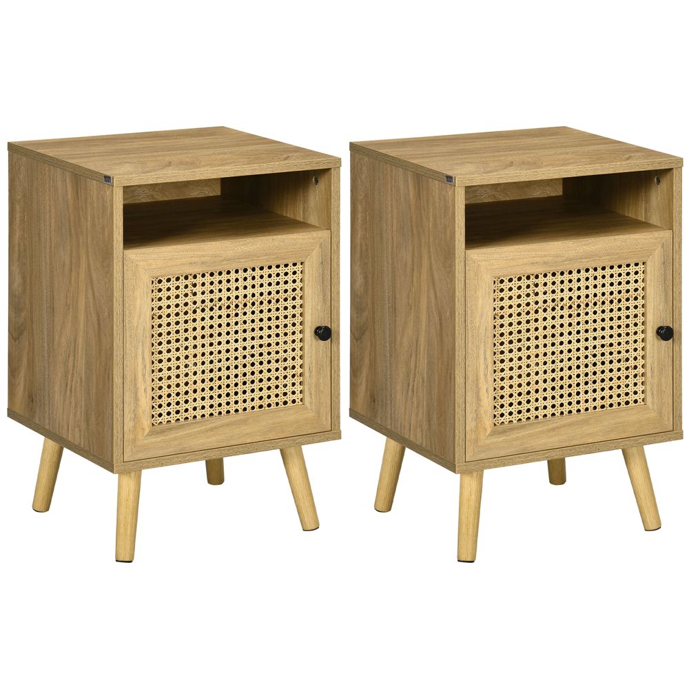 Rustic Elegance: HOMCOM Rattan Nightstand with Cabinet & Shelf for Chic Spaces