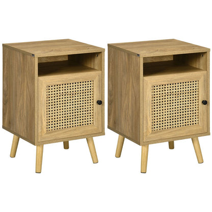 Rustic Elegance: HOMCOM Rattan Nightstand with Cabinet & Shelf for Chic Spaces