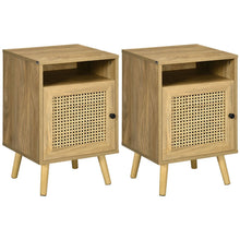 Load image into Gallery viewer, Rustic Elegance: HOMCOM Rattan Nightstand with Cabinet &amp; Shelf for Chic Spaces
