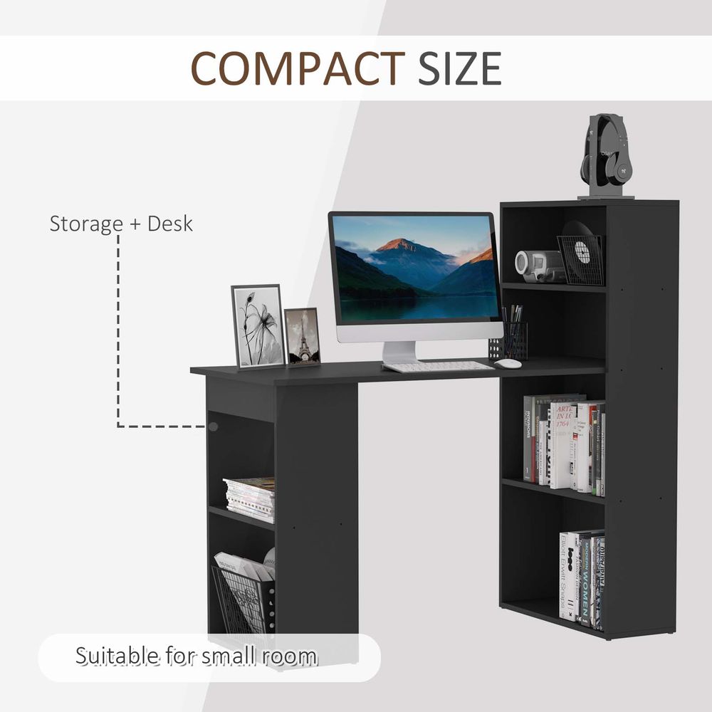 Modern Black Computer Desk & Bookshelf Combo - Efficient Workspace Solution