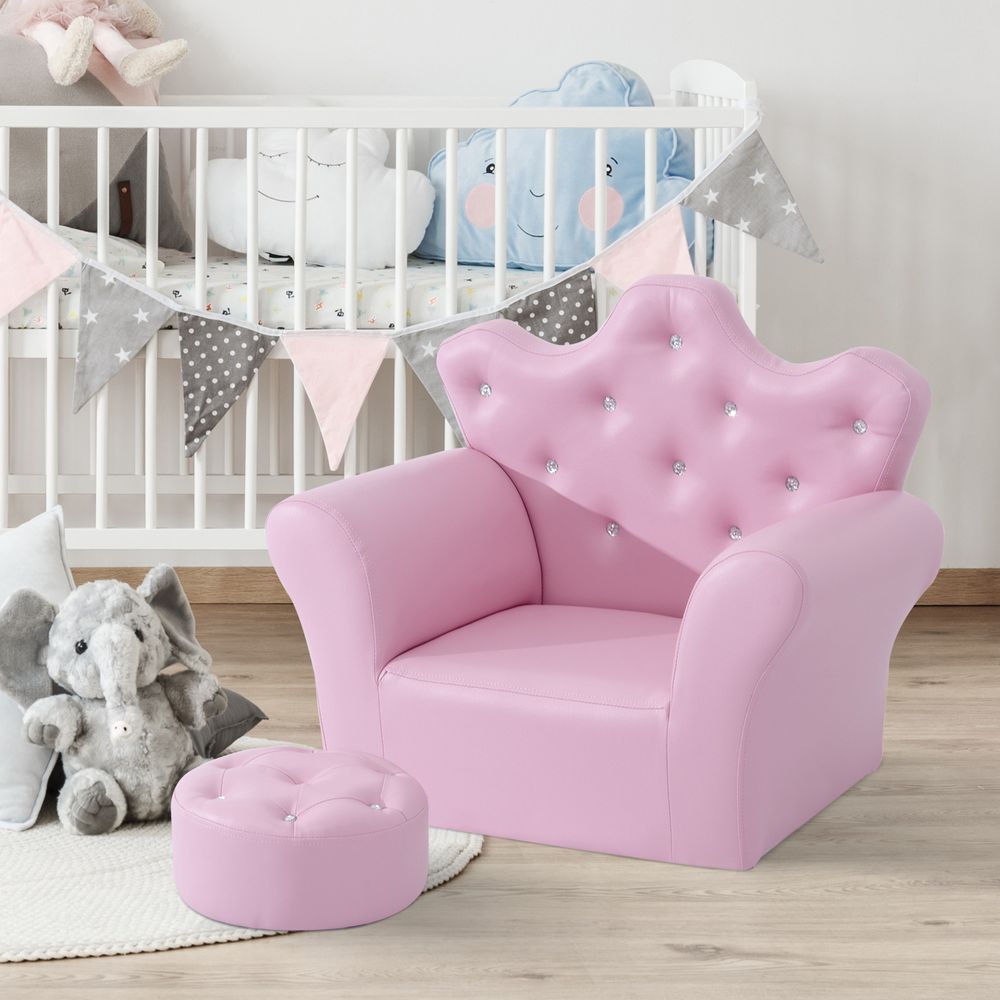 Delightful Kids Pink PU Leather Sofa Set with Free Footstool - Cozy Comfort!