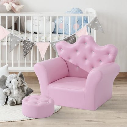Delightful Kids Pink PU Leather Sofa Set with Free Footstool - Cozy Comfort!