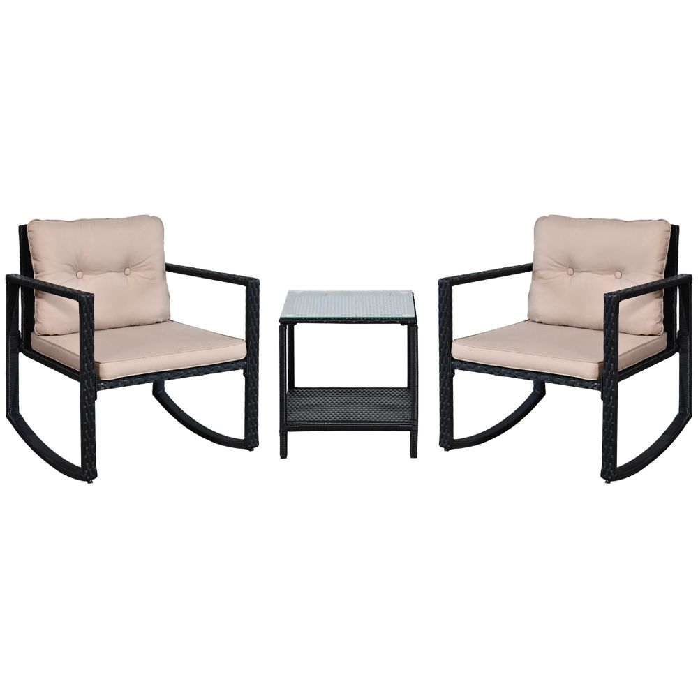 Outsunny 2-Seater Rattan Rocking Set with Cushions - Stylish Comfort Awaits!