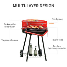 Load image into Gallery viewer, Outsunny Pedestal Charcoal BBQ Grill - Adjustable, High-Temp, Red/Black
