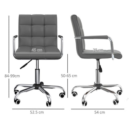 Modern Grey PU Leather Swivel Desk Chair with Armrests - Home Office Comfort