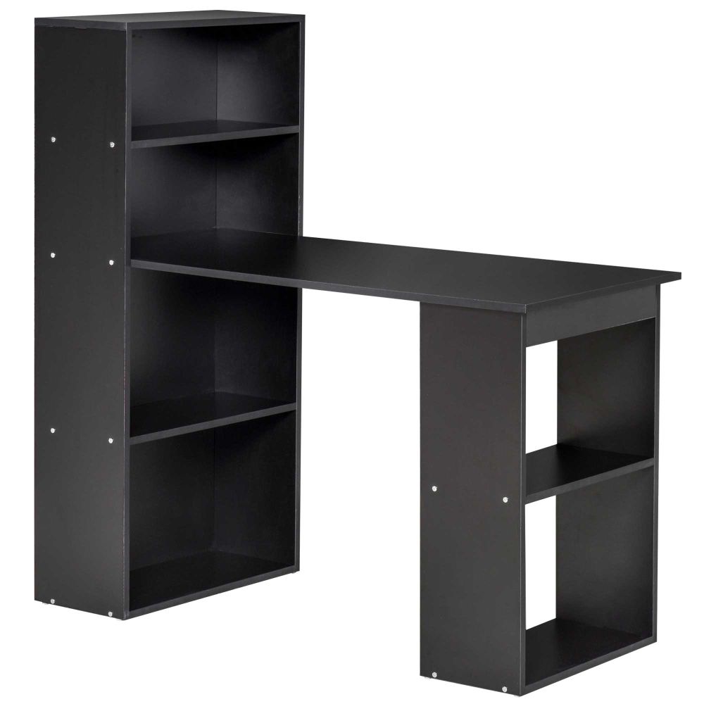 Modern Black Computer Desk & Bookshelf Combo - Efficient Workspace Solution