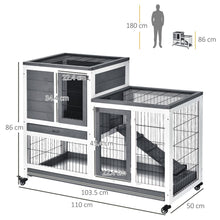 Load image into Gallery viewer, Cozy 2-Level Wooden Rabbit Hutch &amp; Guinea Pig House with Wheels - 110cm
