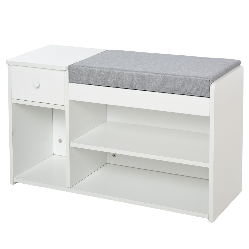 Stylish Multi-Storage Shoe Bench with Cushioned Seat & Three Compartments