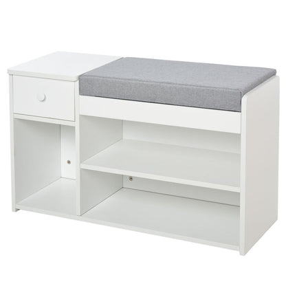 Stylish Multi-Storage Shoe Bench with Cushioned Seat & Three Compartments