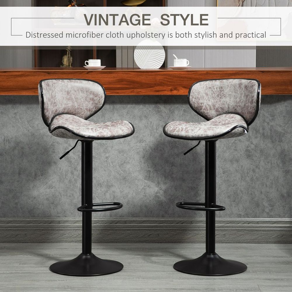 Retro Adjustable Height Bar Stool Set - Comfortable Microfiber Dining Chairs