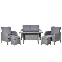 Load image into Gallery viewer, Stylish 6-Piece Rattan Patio Dining Set with Tempered Glass Table - All Weather
