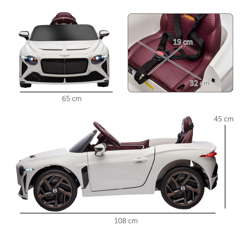Luxury Bentley Bacalar 12V Kids Electric Car - White with Portable Battery