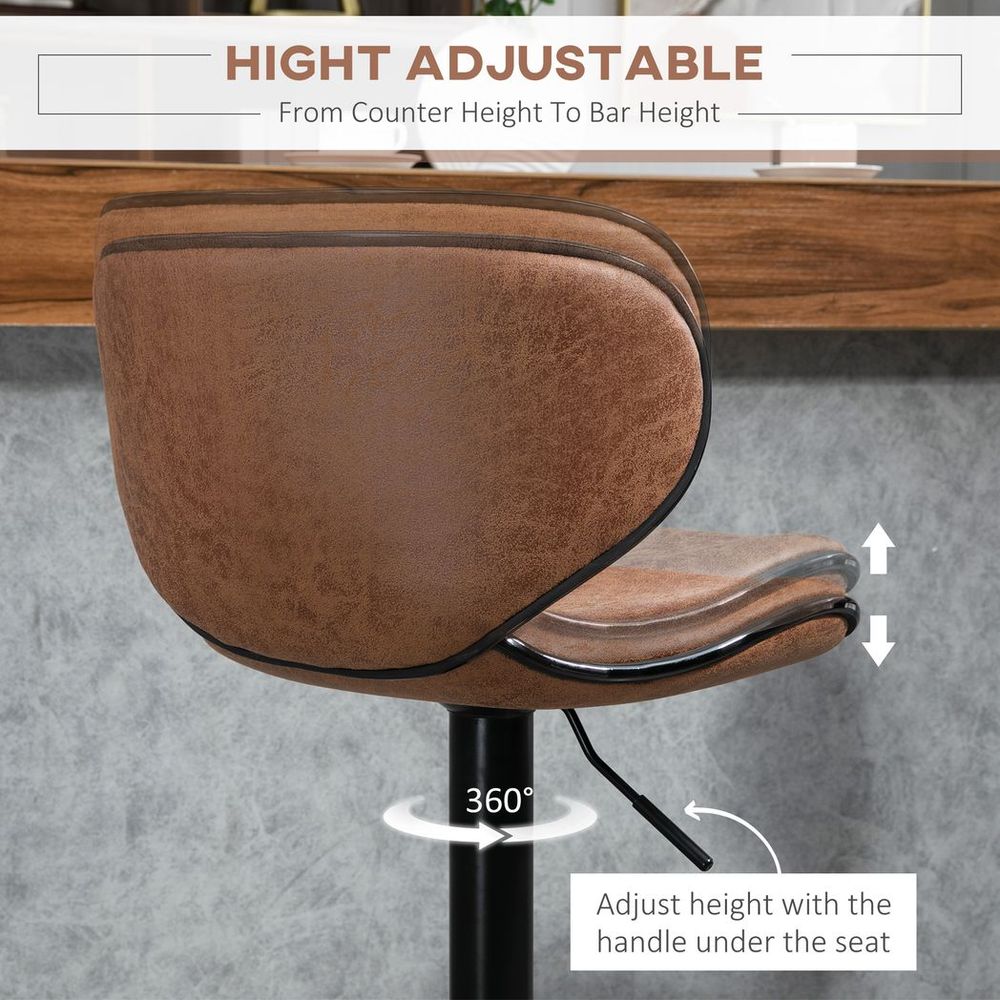Adjustable Vintage Bar Stool Set of 2 - Stylish Microfiber Comfort & Support
