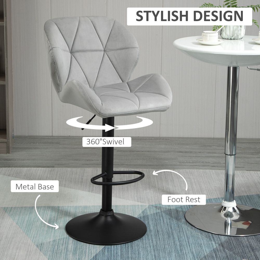 Stylish Adjustable Height Bar Stool Set of 2 - Light Grey Fabric Comfort