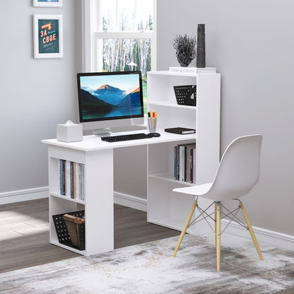 Modern White Computer Desk with Bookshelf – Stylish & Space-Saving Workstation