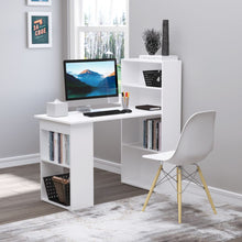 Load image into Gallery viewer, Modern White Computer Desk with Bookshelf – Stylish &amp; Space-Saving Workstation
