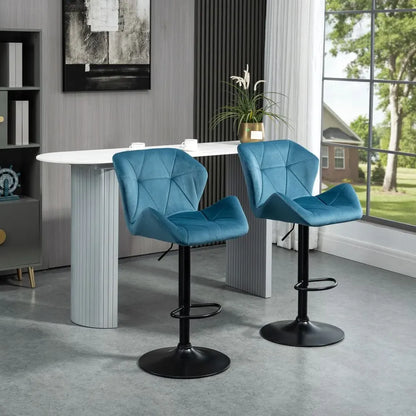 Elegant Velvet Bar Stools Set of 2 – Stylish Metal Frame, Luxurious Comfort