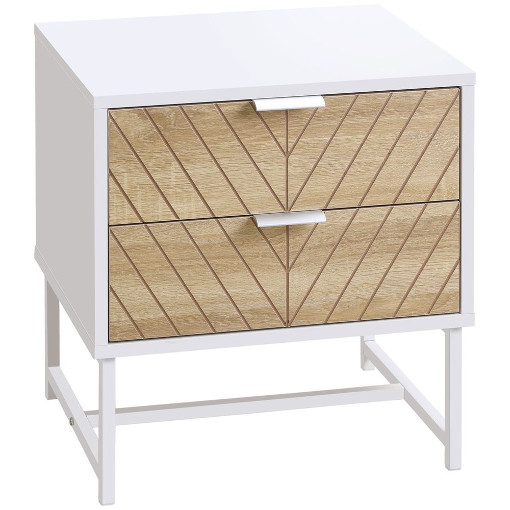Chic White & Oak 2-Drawer Bedside Table - Perfect for Bedroom & Living Room!
