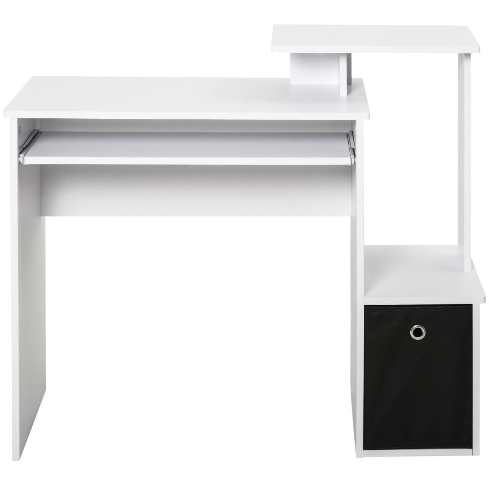 Stylish White Computer Desk with Keyboard Tray & Hidden Storage Solutions