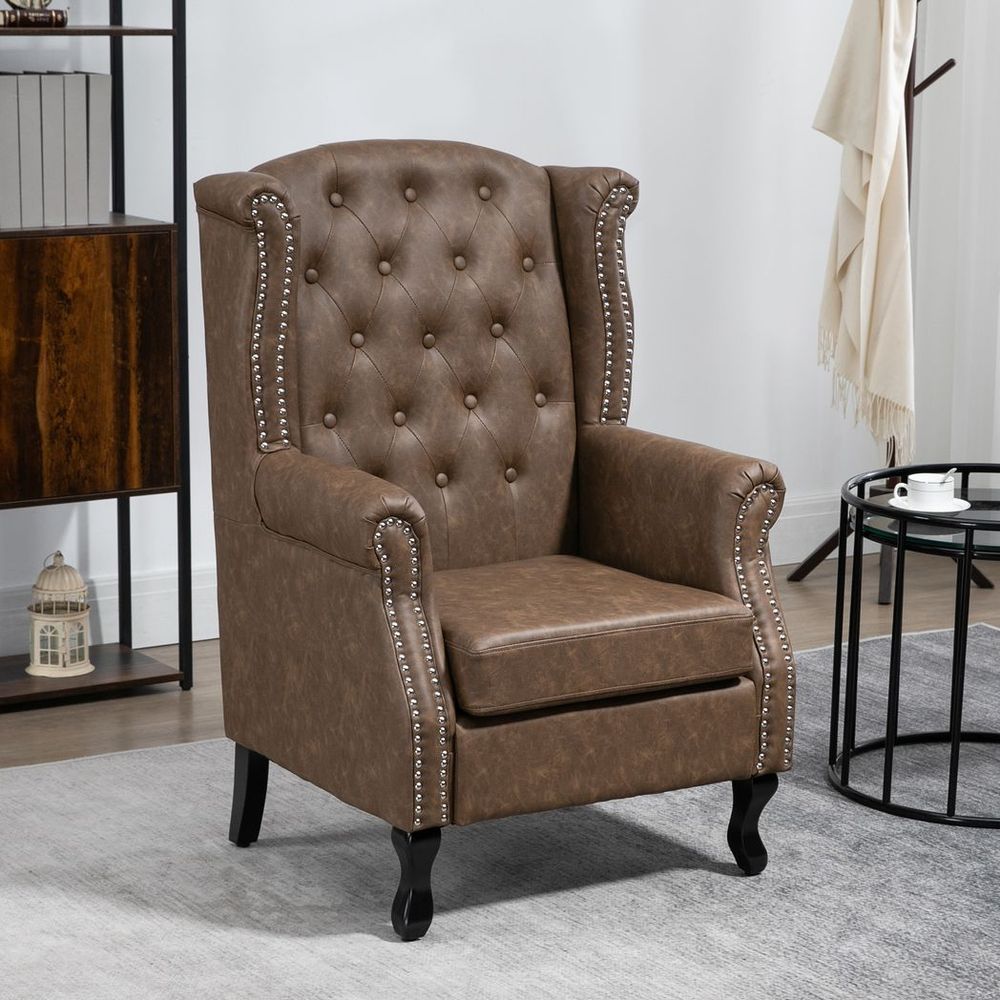 Vintage Chesterfield Wingback Accent Chair - Tufted Brown Elegance