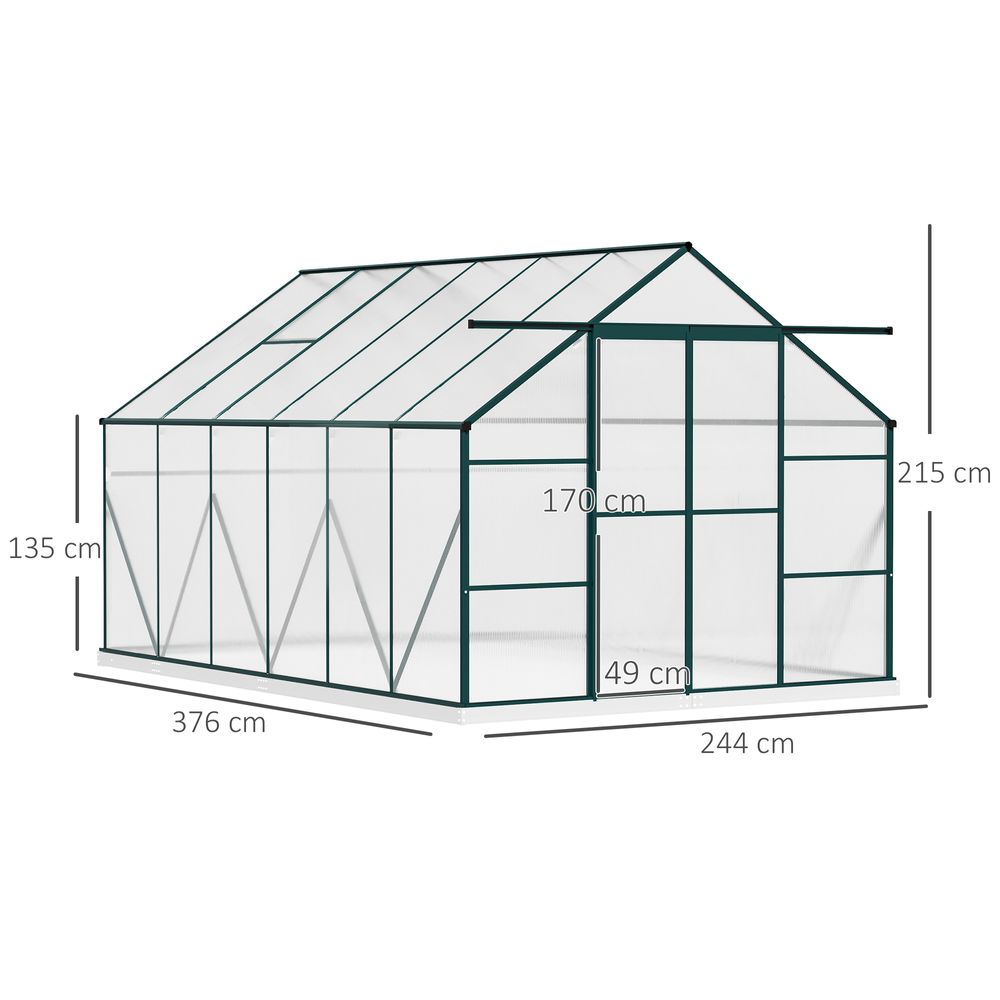 Customizable 8x12ft Polycarbonate Walk-in Greenhouse with Double Sliding Doors