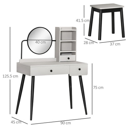 Elegant Grey Dressing Table Set with 3 Drawers & Stool - Multi-Storage Design