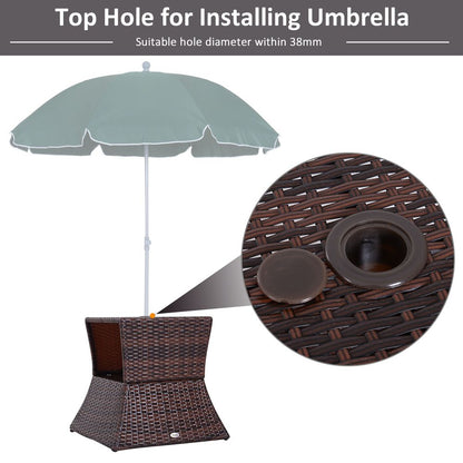 Outsunny Rattan Coffee Table with Umbrella Hole & Storage - Stylish Brown Design