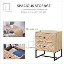Load image into Gallery viewer, Chic Zig Zag Two-Drawer Bedside Table with Sleek Black Metal Handles
