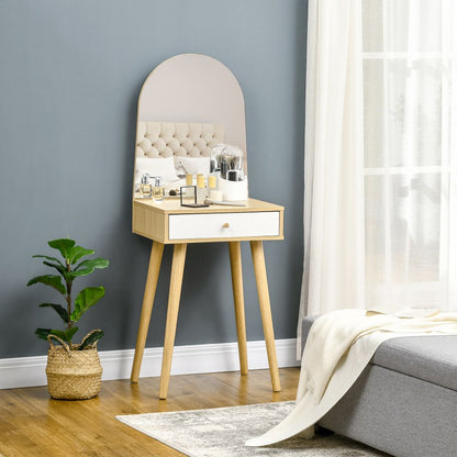 Dressing Table with Big Mirror, Makeup Desk with Drawer, Natural