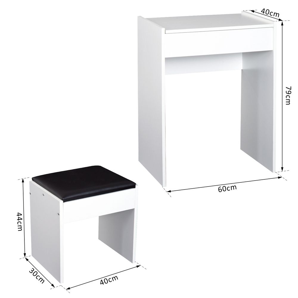Elegant White Dressing Table Set with Padded Stool & Flip-Up Mirror