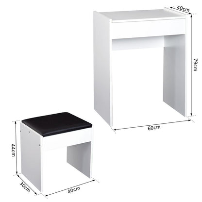 Elegant White Dressing Table Set with Padded Stool & Flip-Up Mirror