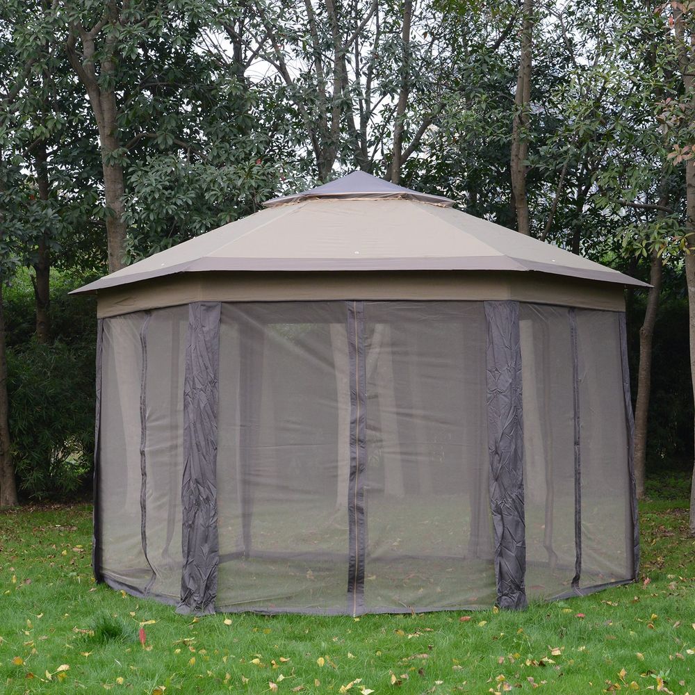 Outsunny 4x4m Metal Frame 2-Tier Gazebo with Mesh Curtains for Ultimate Comfort