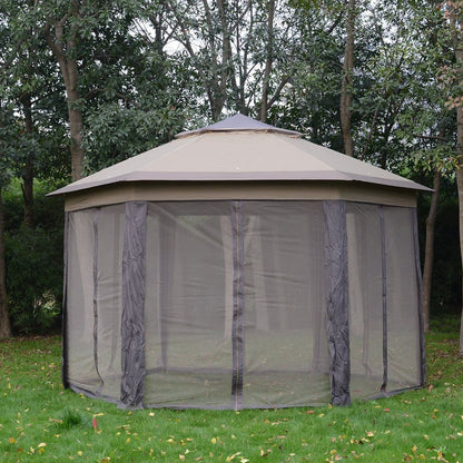 Outsunny 4x4m Metal Frame 2-Tier Gazebo with Mesh Curtains for Ultimate Comfort