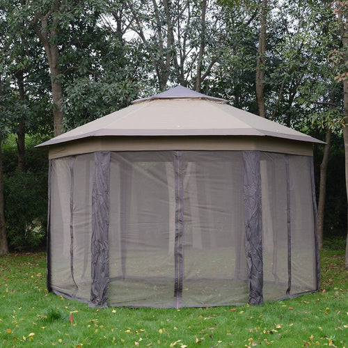 Outsunny 4x4m Metal Frame 2-Tier Gazebo with Mesh Curtains for Ultimate Comfort
